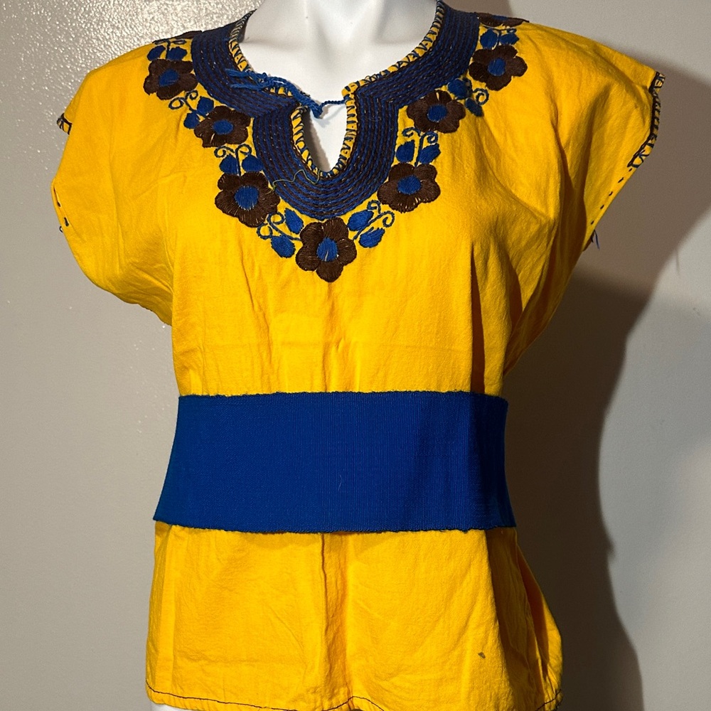 Hand embroidery Yellow and Blue Embroidered Women's Top